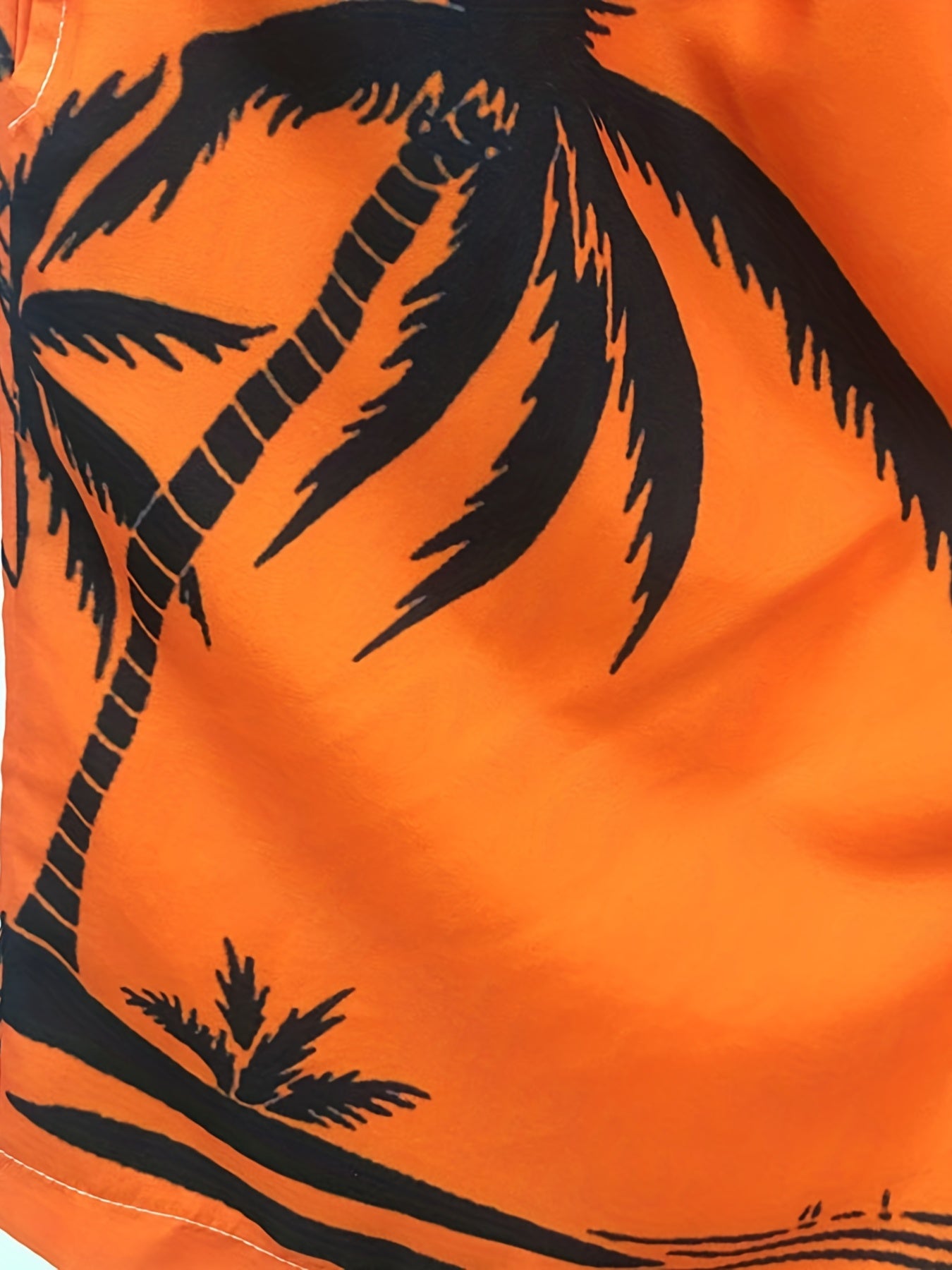 Quick Drying Mesh Lining Comfortable Breathable Palm Tree Pattern Drawstring Swim Trunks With 2 Pockets, Men's Pants Swimwear For Summer Vacation Resort Beach Pool