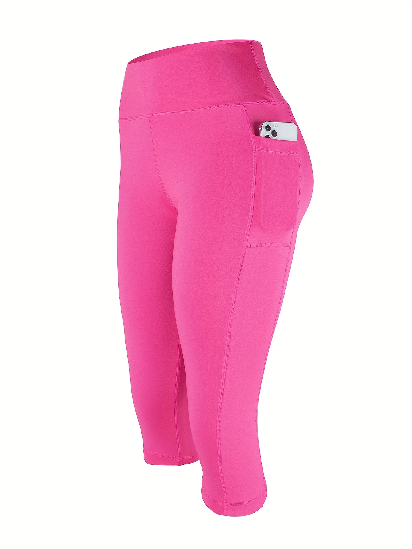 Sports Fitness Yoga Running Leggings, Printed Stitching Cropped Pants With Pockets, Women's Activewear