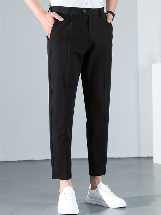 Vintage Casual Men's Dress Pants: All-Season Stretch, Solid Color, Easy Care, Cropped